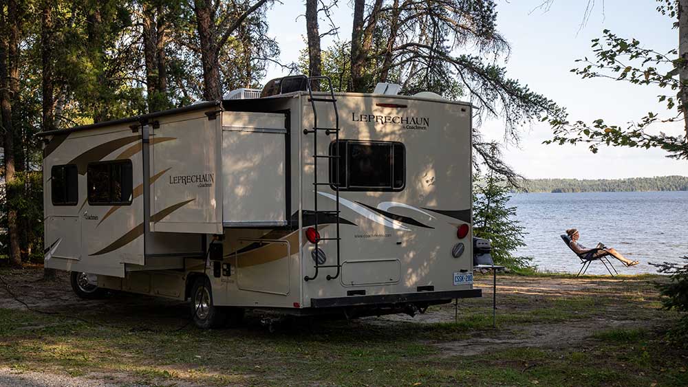 RV campsite by the lakside