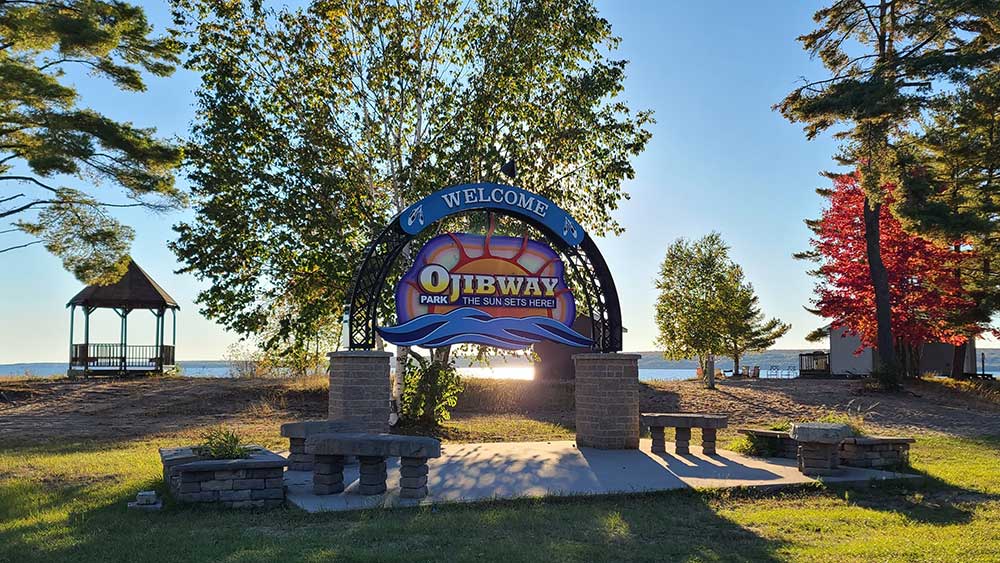 ojibway park sign and gazebo