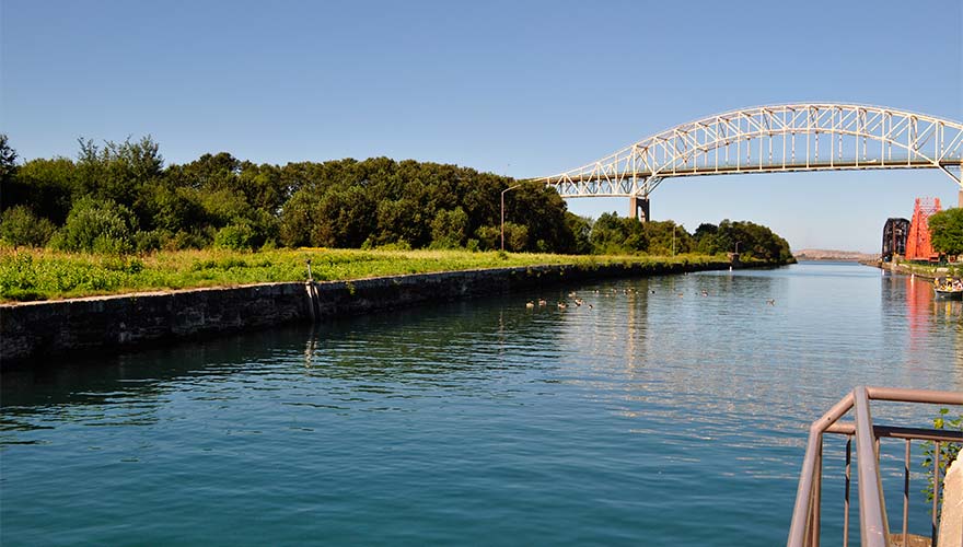 view of the sault ste marie canal lock and emergency swing dam