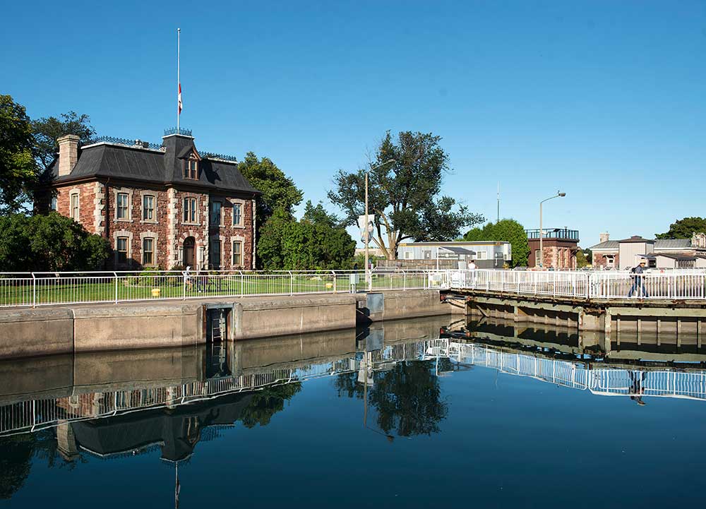 sault ste marie canal lock gates and admin building