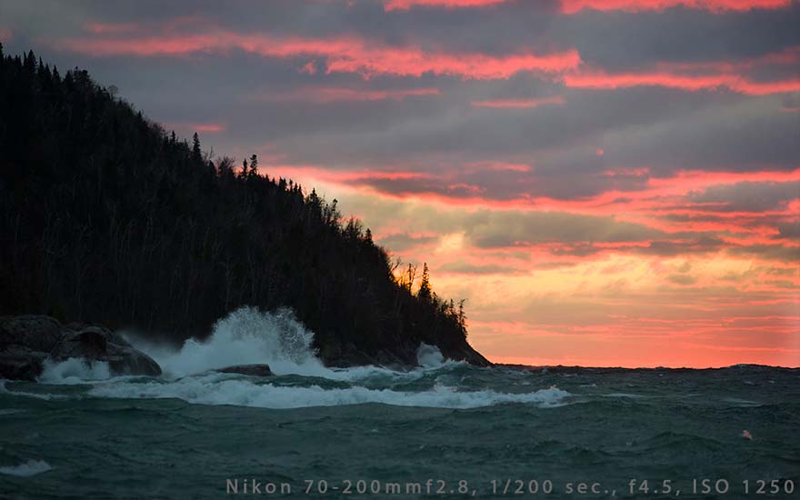 sunset on lake superior wave action