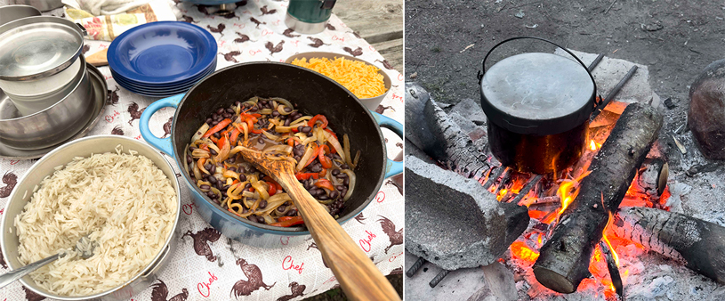 Hearty and delicious backcountry fireside dinner
