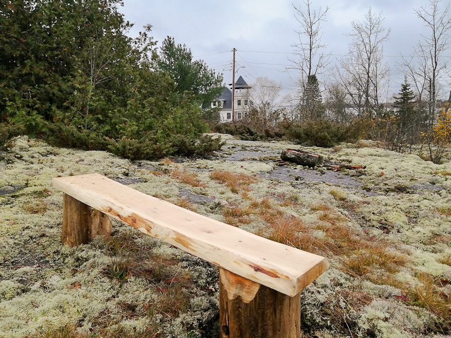 wood bench bruce mines historic mine trail